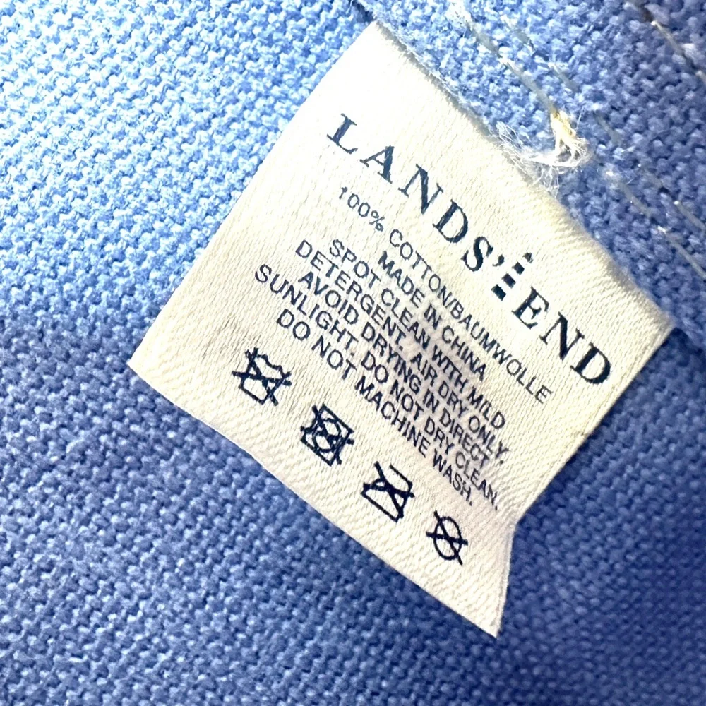 Lands End Cream Blue Canvas Large Tote Bag Travel Beach School Sports Joey